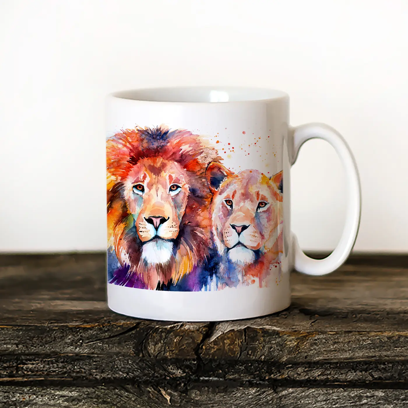 Керамична чаша с акварелна щампа на семейство лъвове
