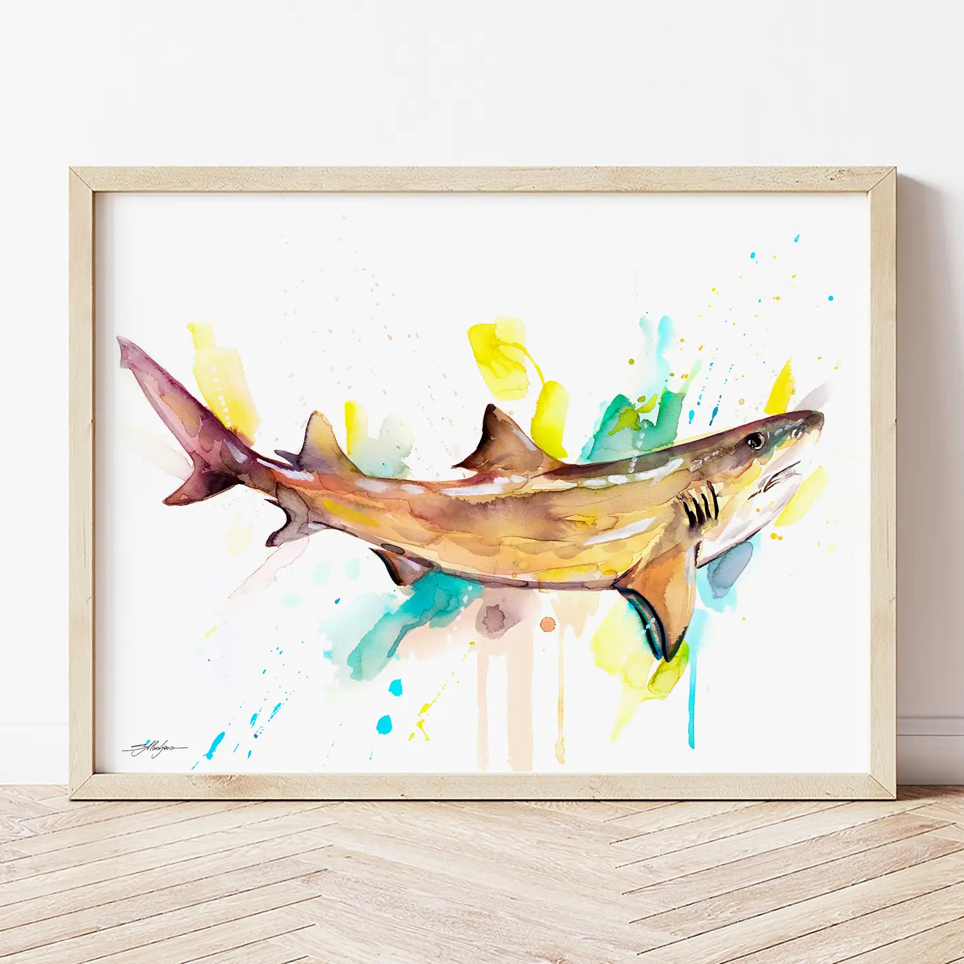 Art print with a watercolour lemon shark print