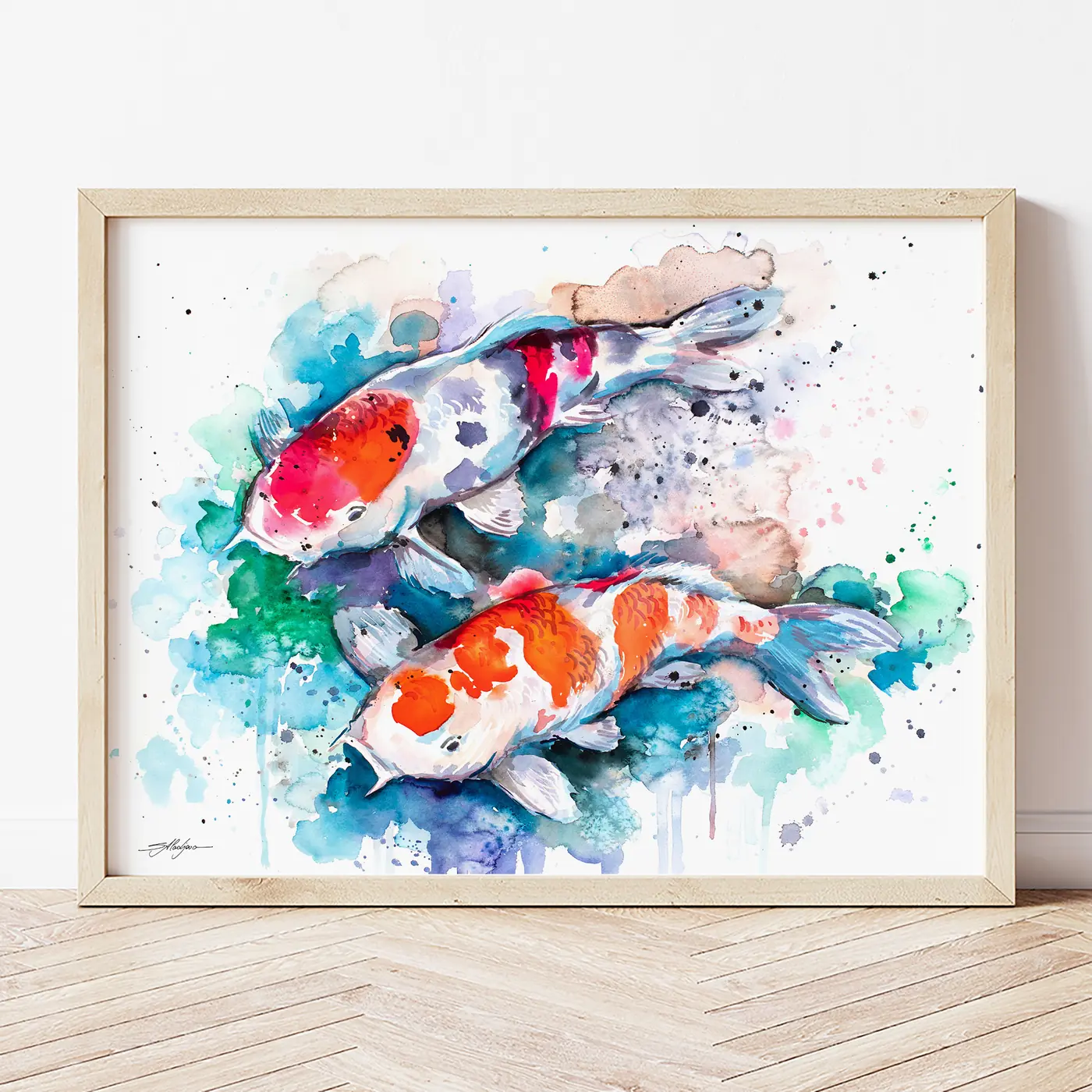 Art print with a watercolour koi carp print