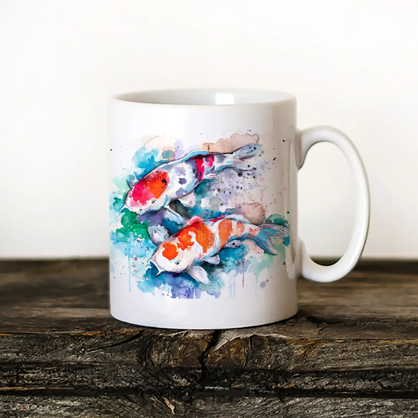 Ceramic mug with a watercolour koi carp print