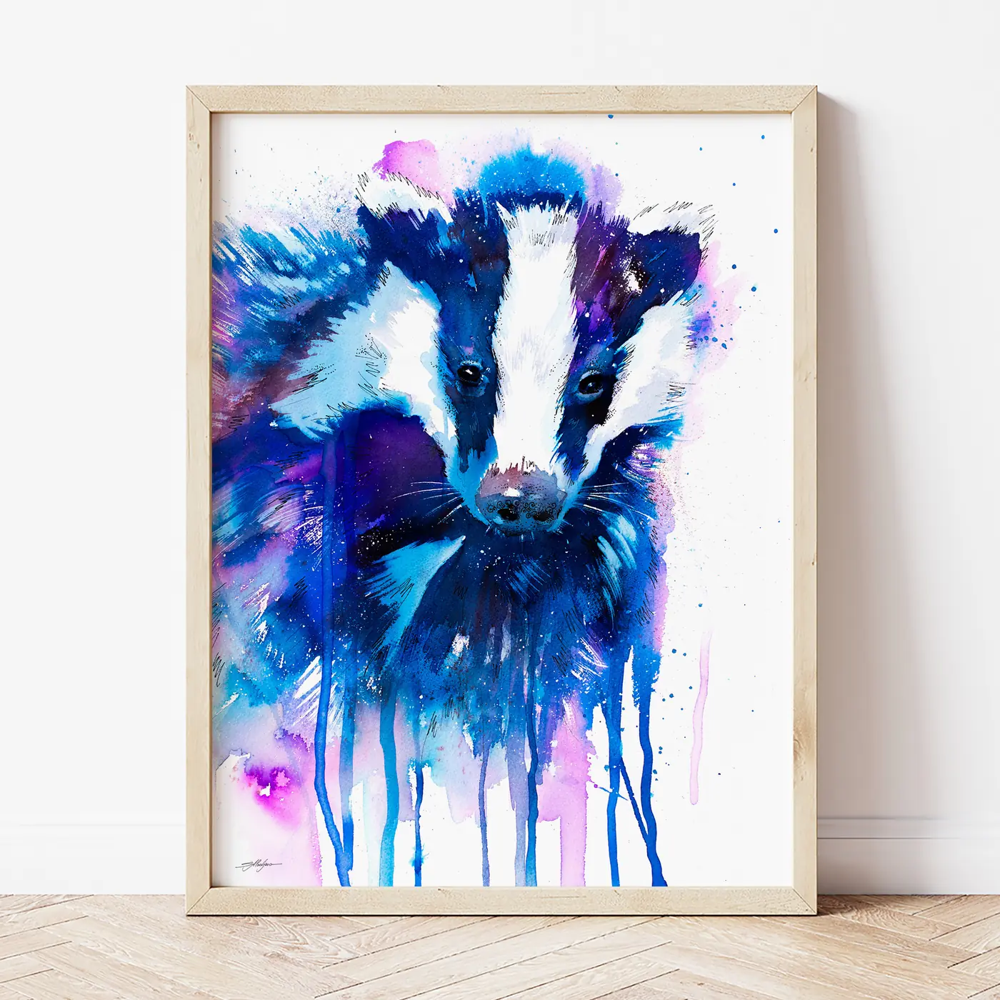 Art print with a watercolour badger print