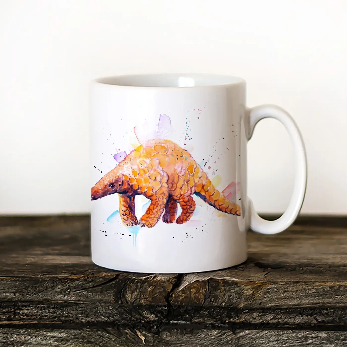 Ceramic mug with a watercolour pangolin print