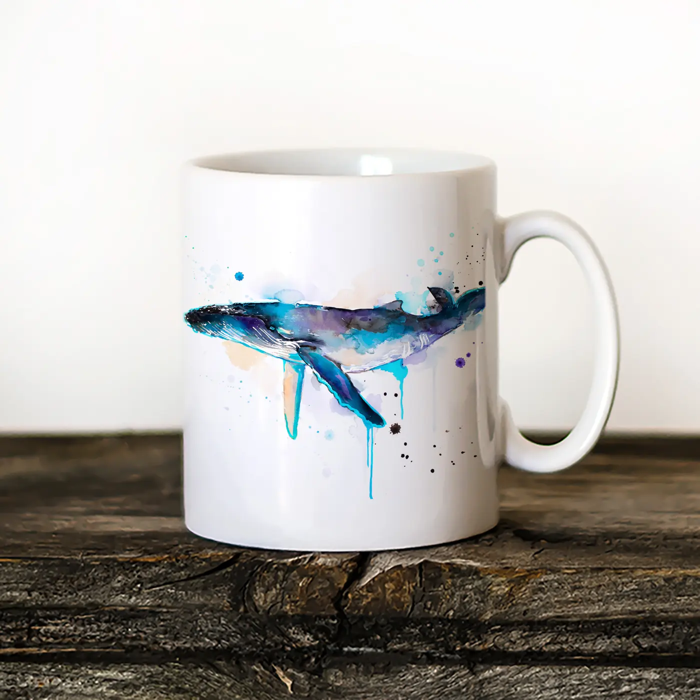 Ceramic mug with a watercolour humpback whale print