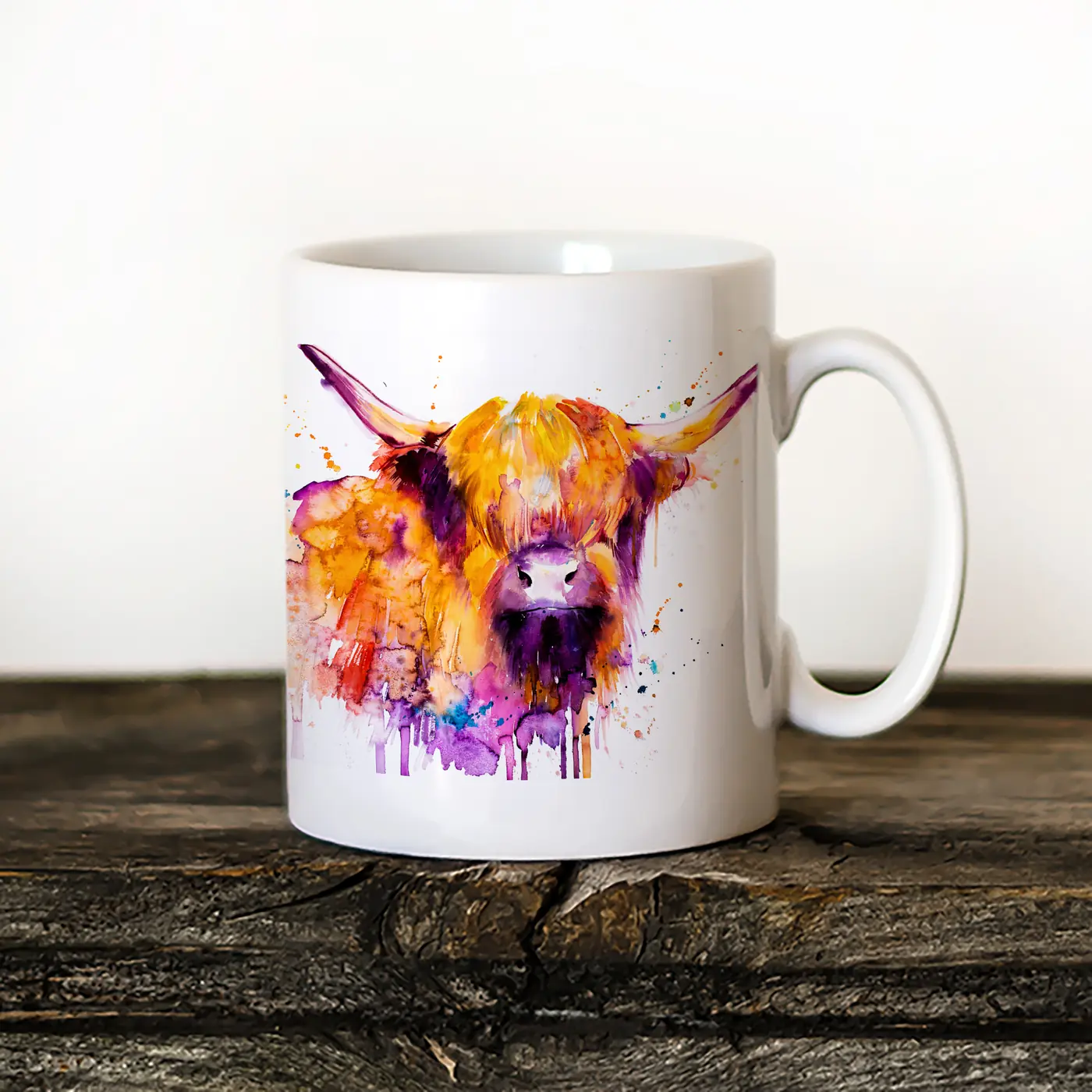 Ceramic mug with a watercolour ginger highland cow print