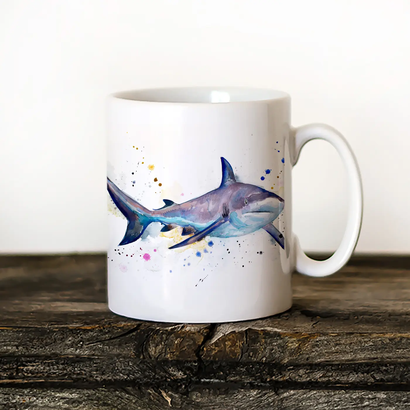 Ceramic mug with a watercolour basking shark print