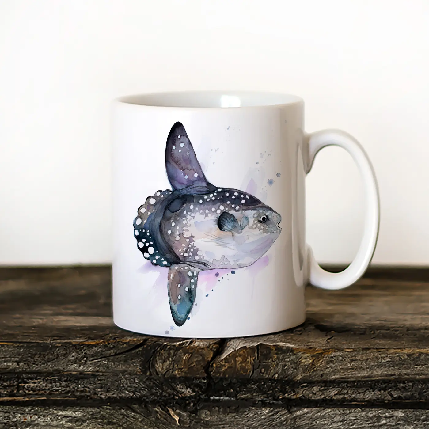 Ceramic mug with a watercolour ocean sunfish print