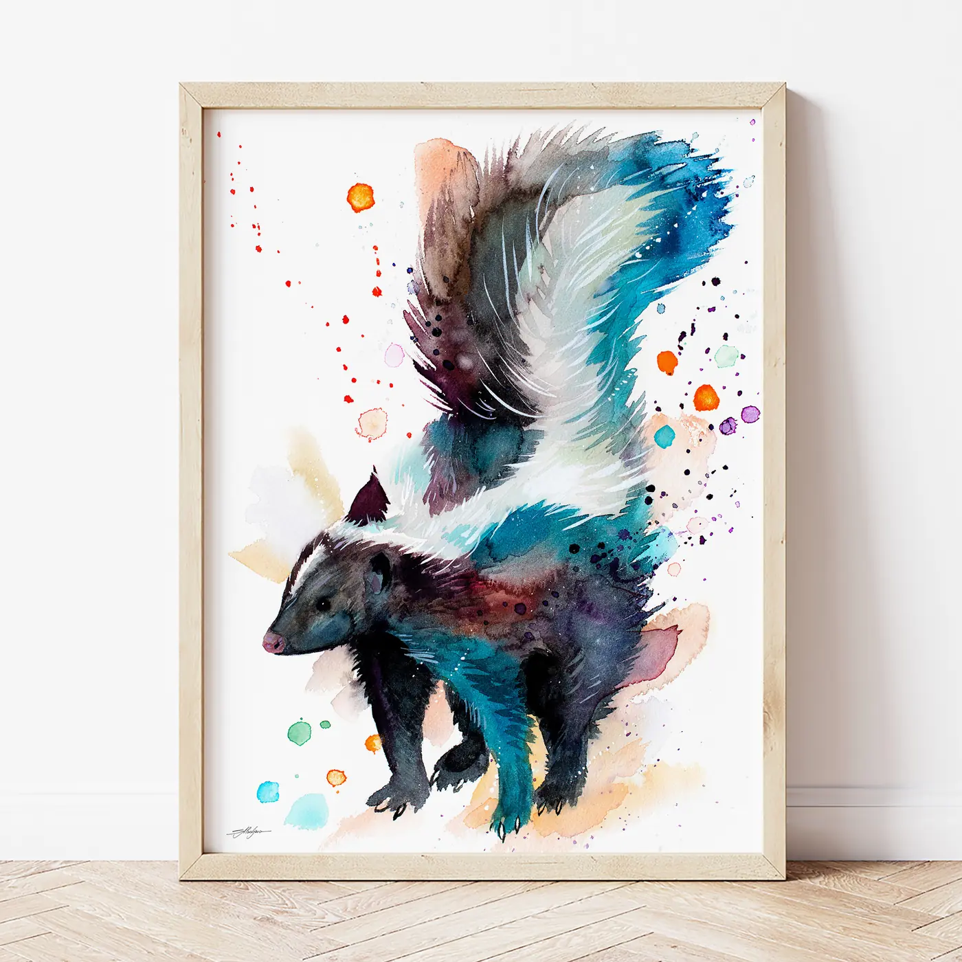Art print with a watercolour skunk print