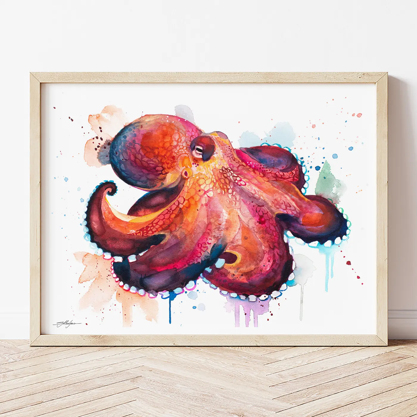 Art print with a watercolour octopus print