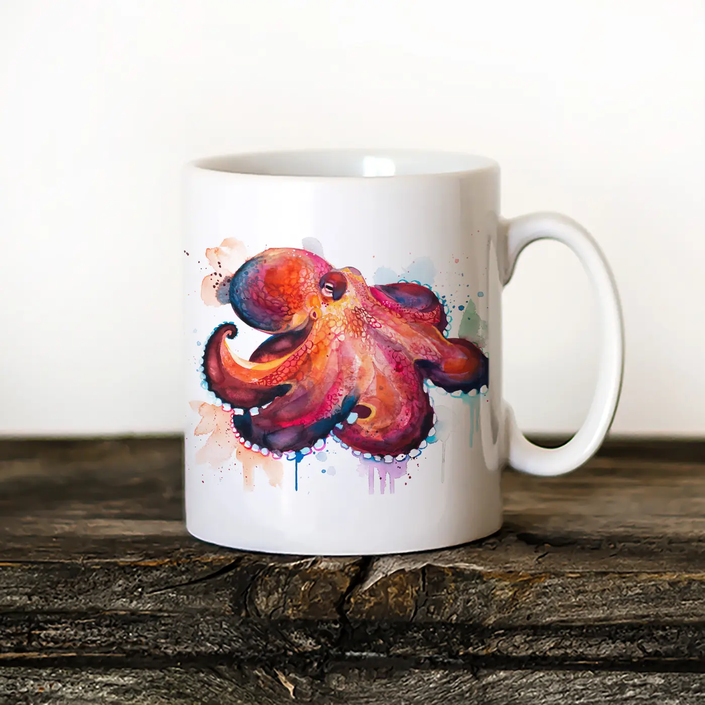 Ceramic mug with a watercolour octopus print
