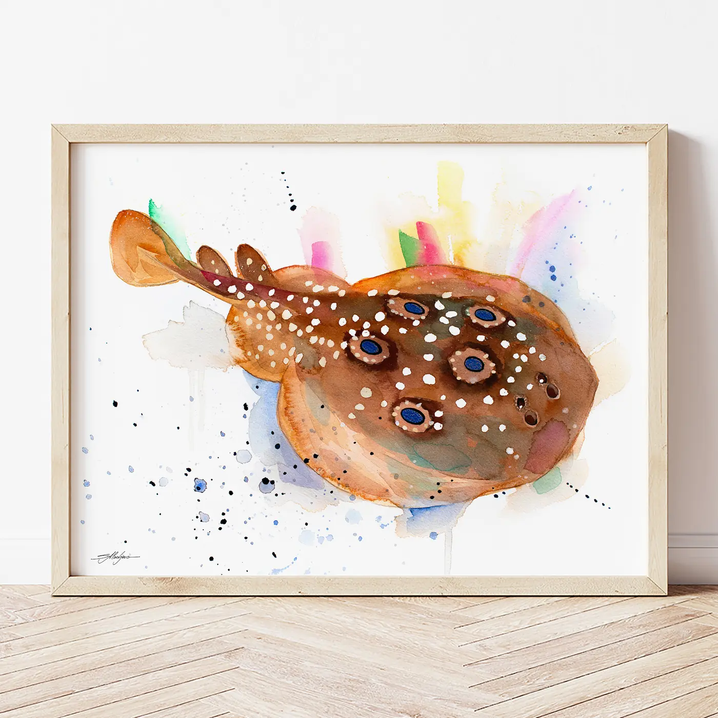 Art print with a watercolour electric ray print