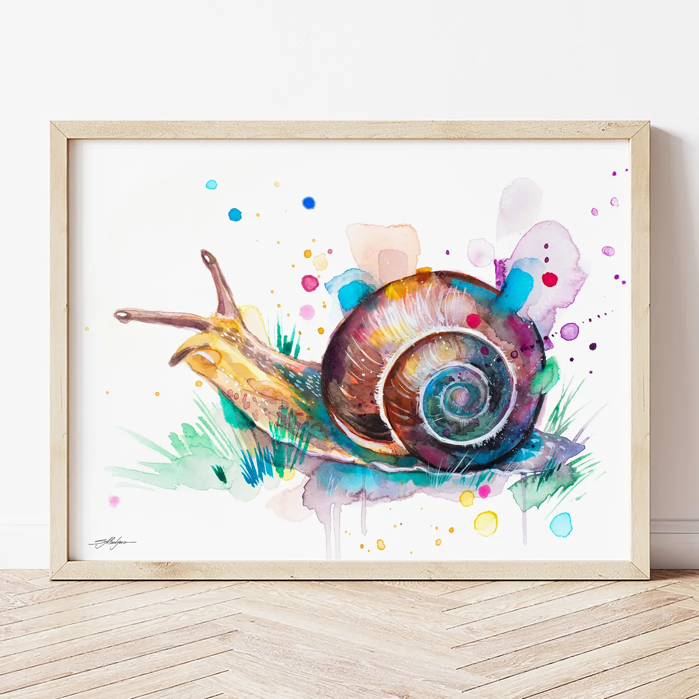 Art print with a watercolour snail print