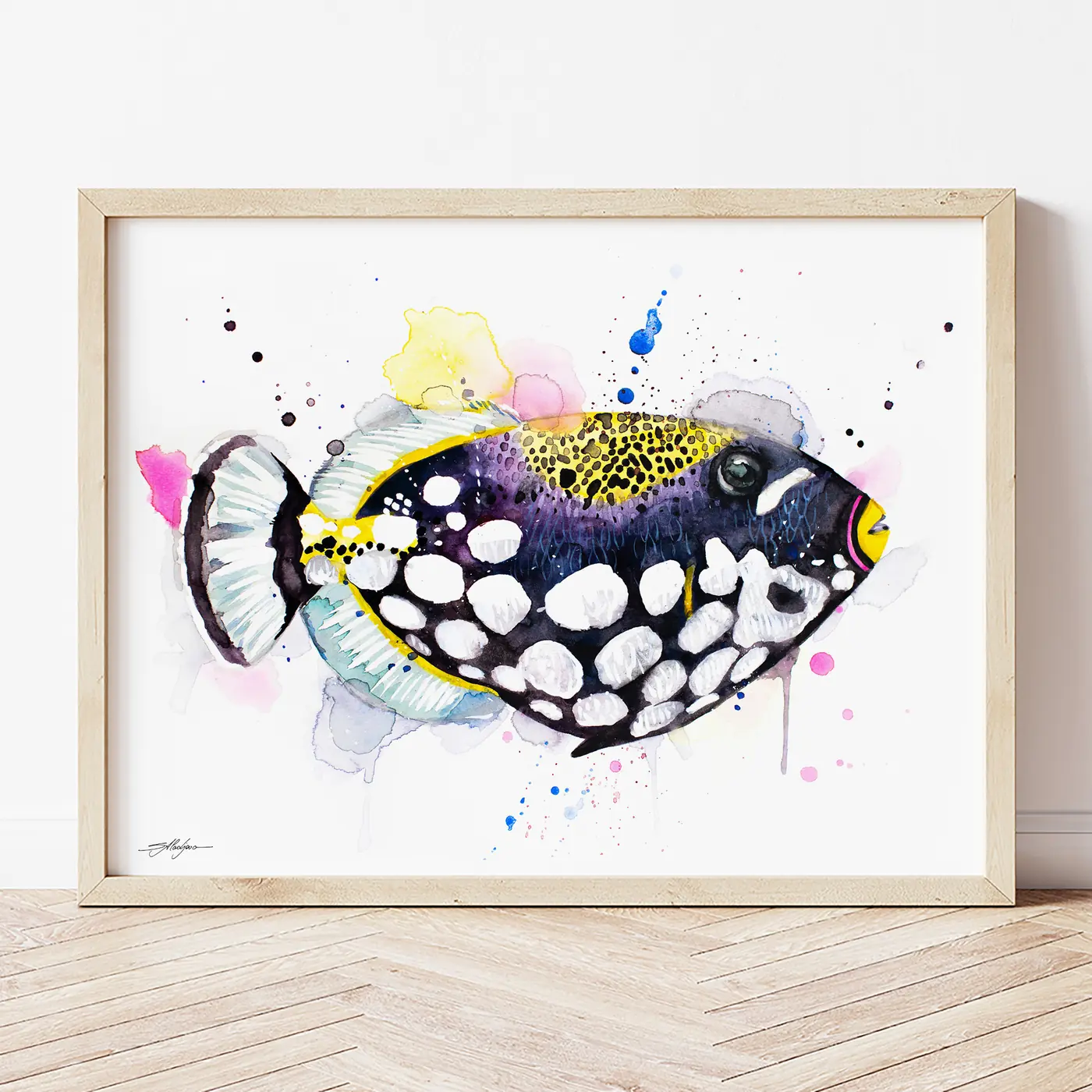 Art print with a watercolour clown triggerfish print