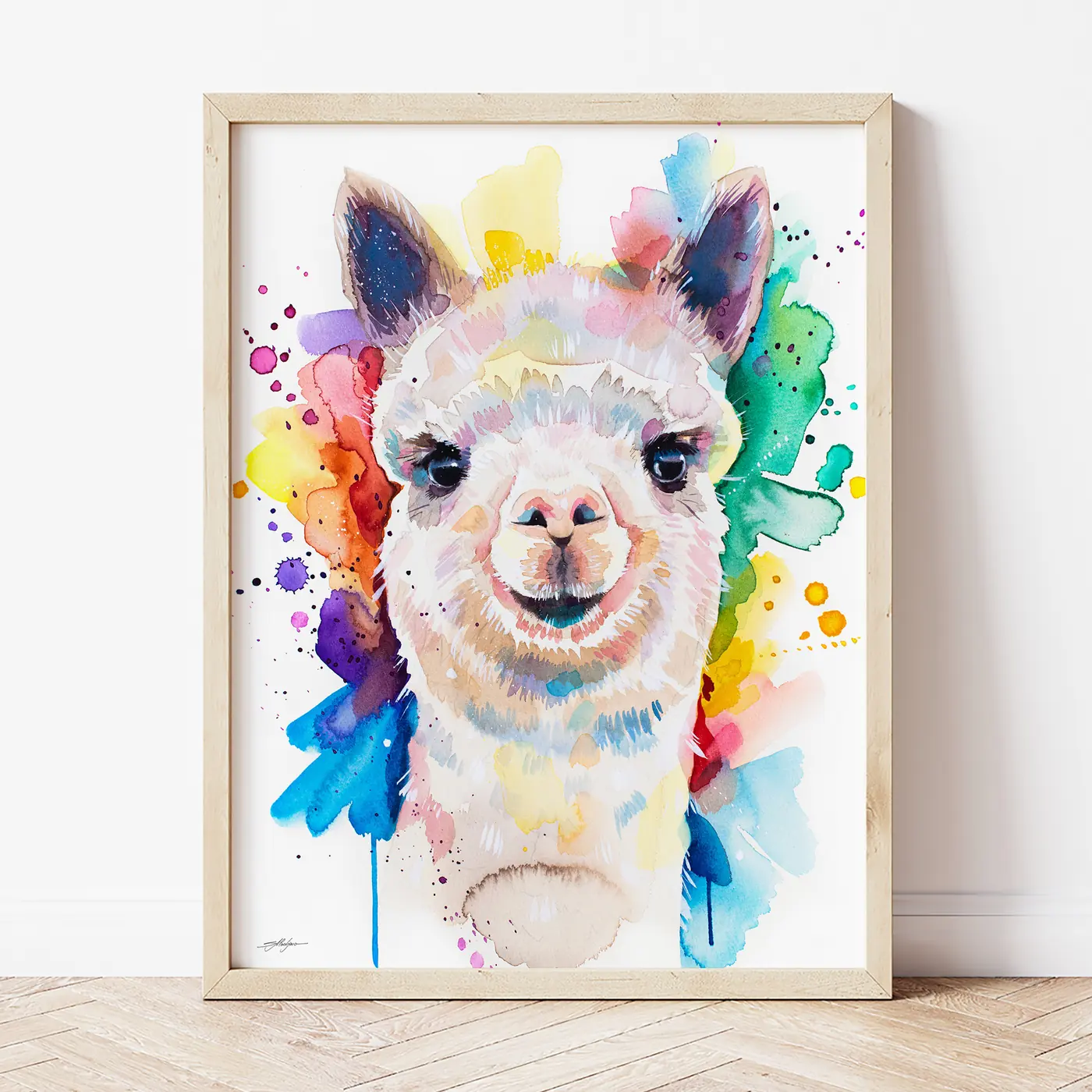 Art print with a watercolour alpaca print