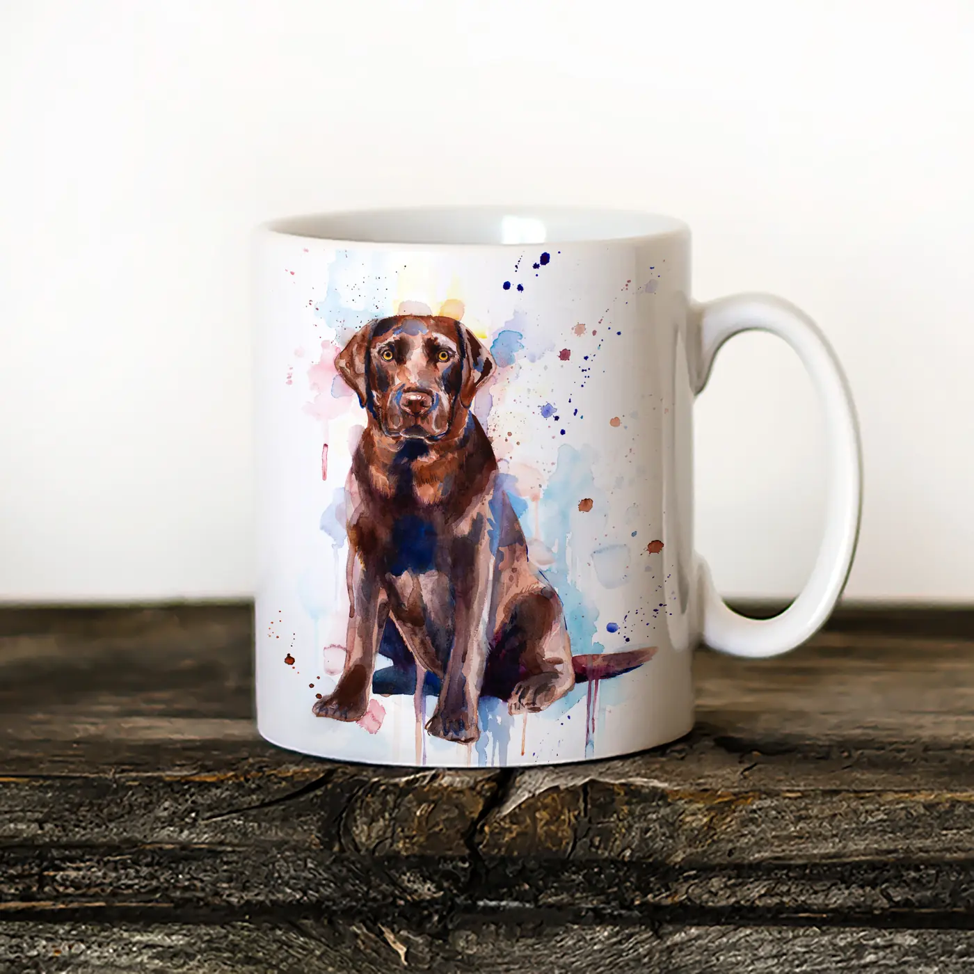 Ceramic mug with a watercolour chocolate labrador print