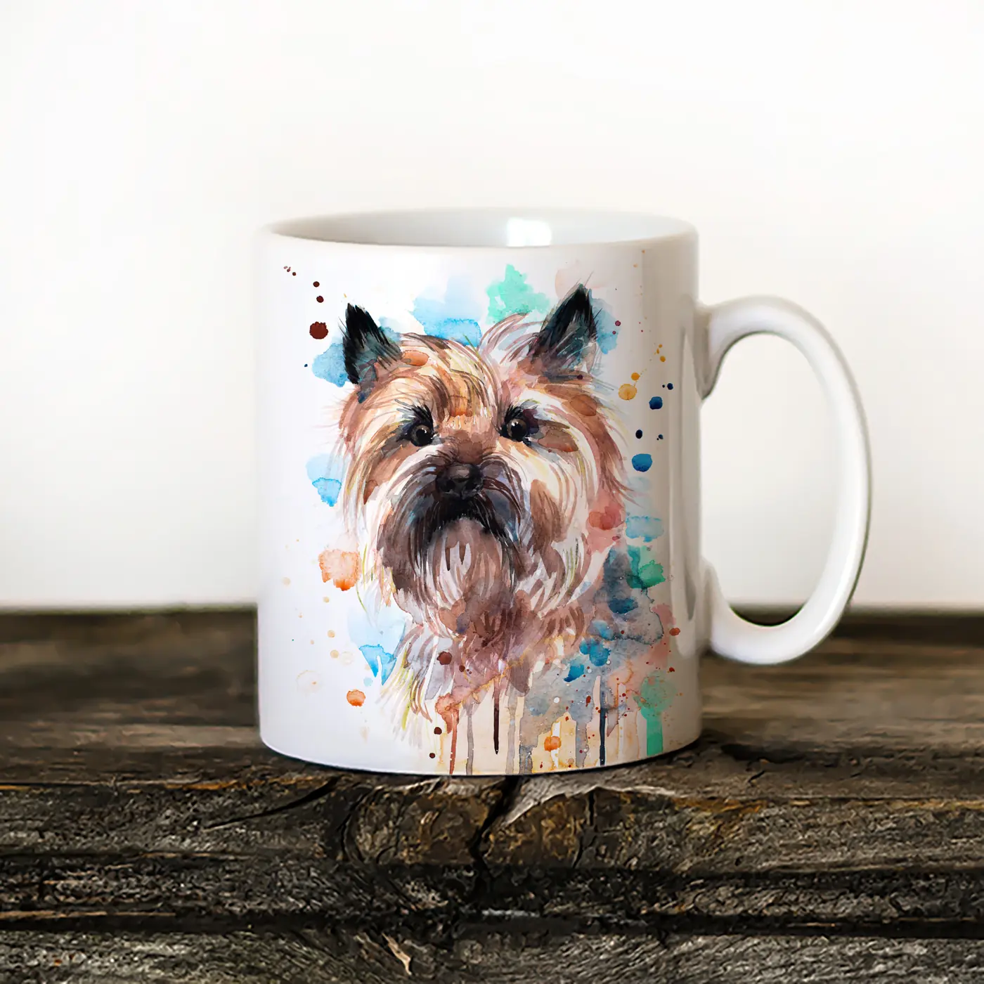 Ceramic mug with a watercolour cairn terrier print