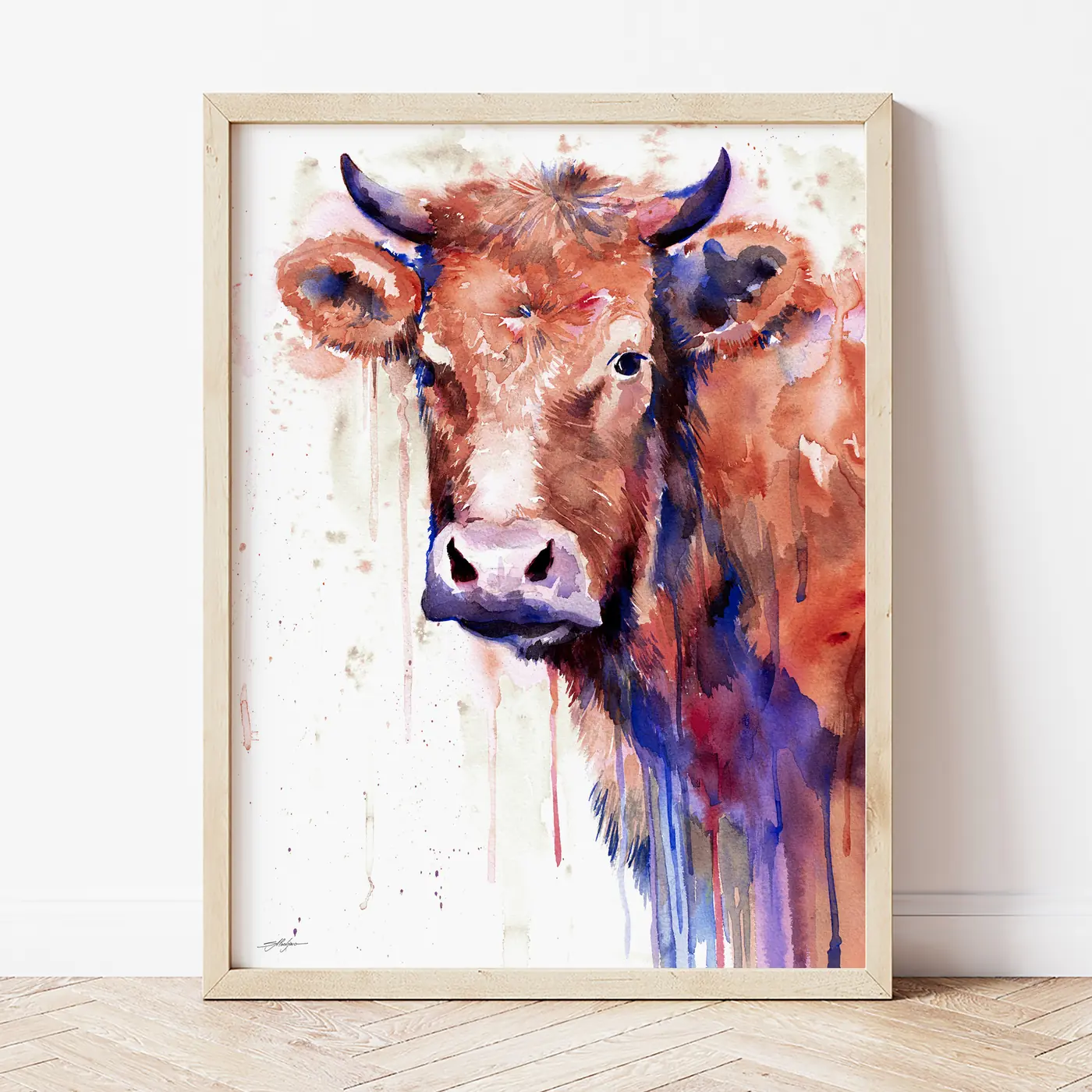 Art print with a watercolour cows print