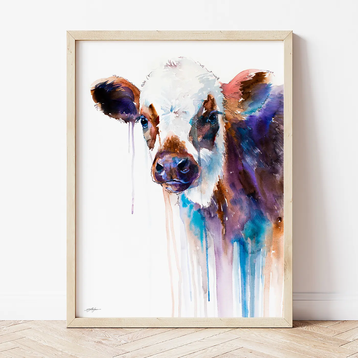 Art print with a watercolour cow print