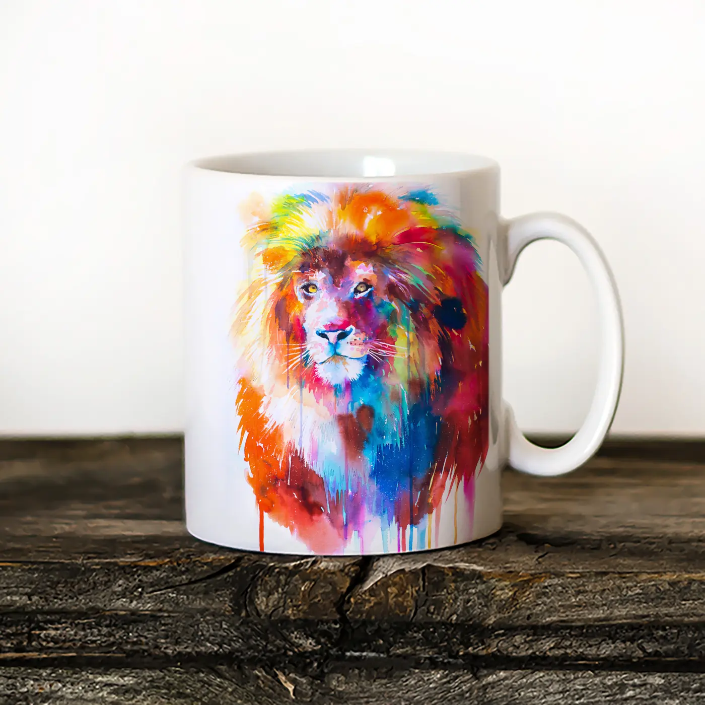 Ceramic mug with a watercolour lion print