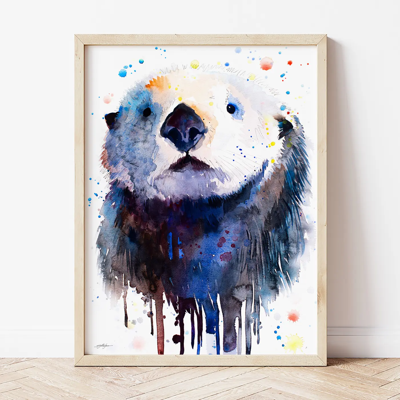 Art print with a watercolour sea otter print