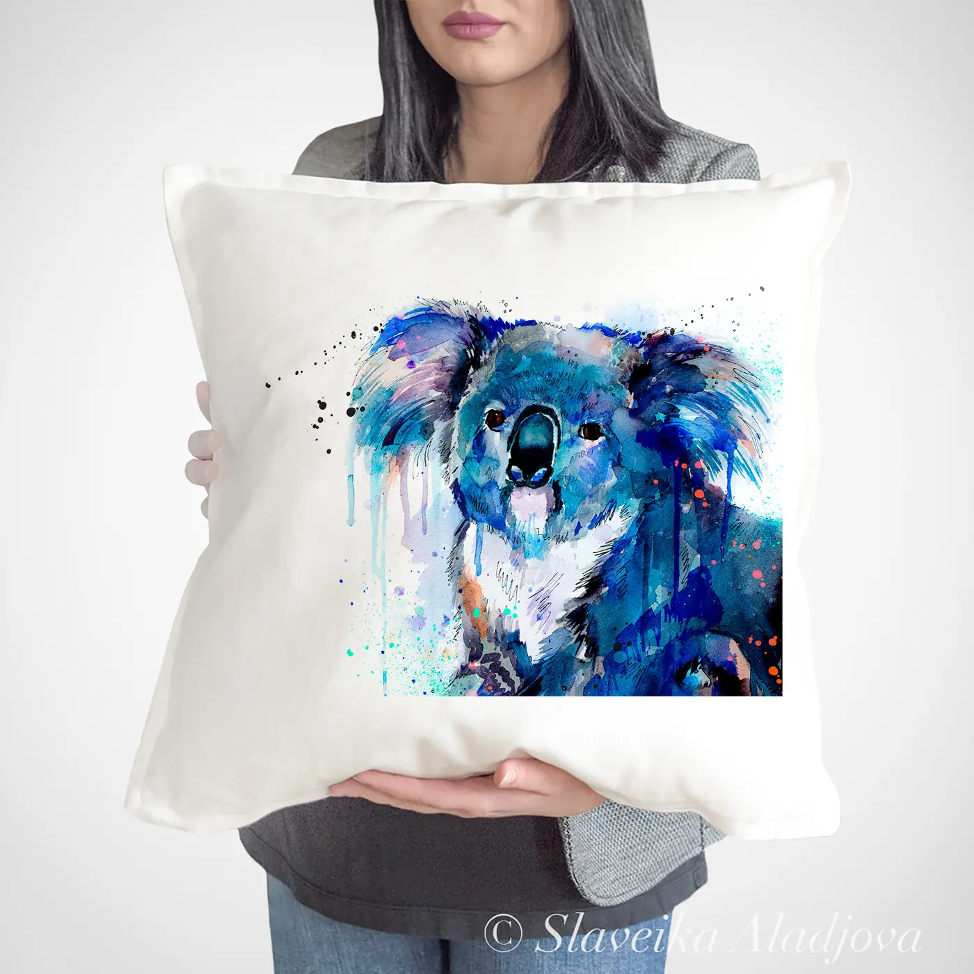 Cushion with a watercolour koala print