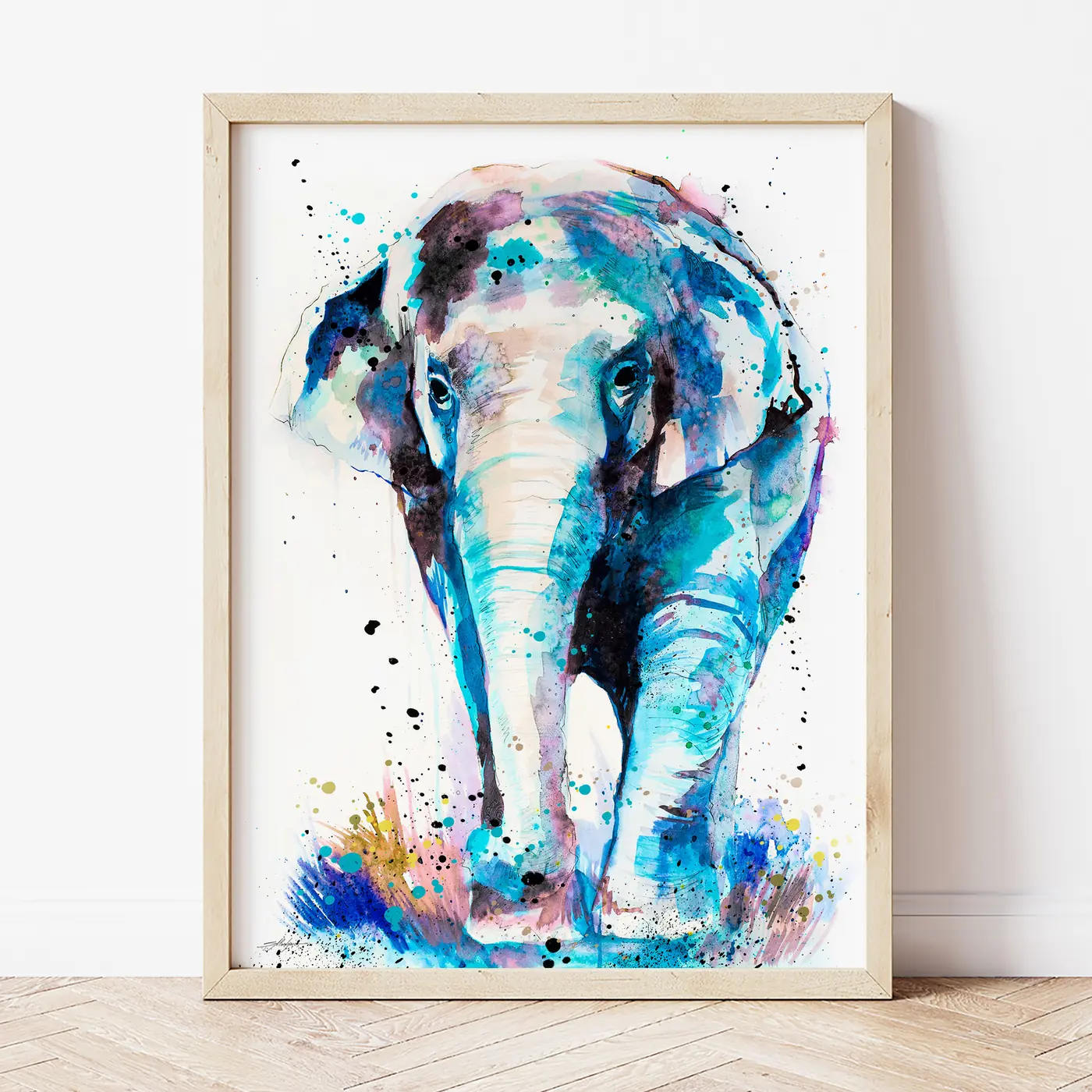 Art print with a watercolour asian elephant print
