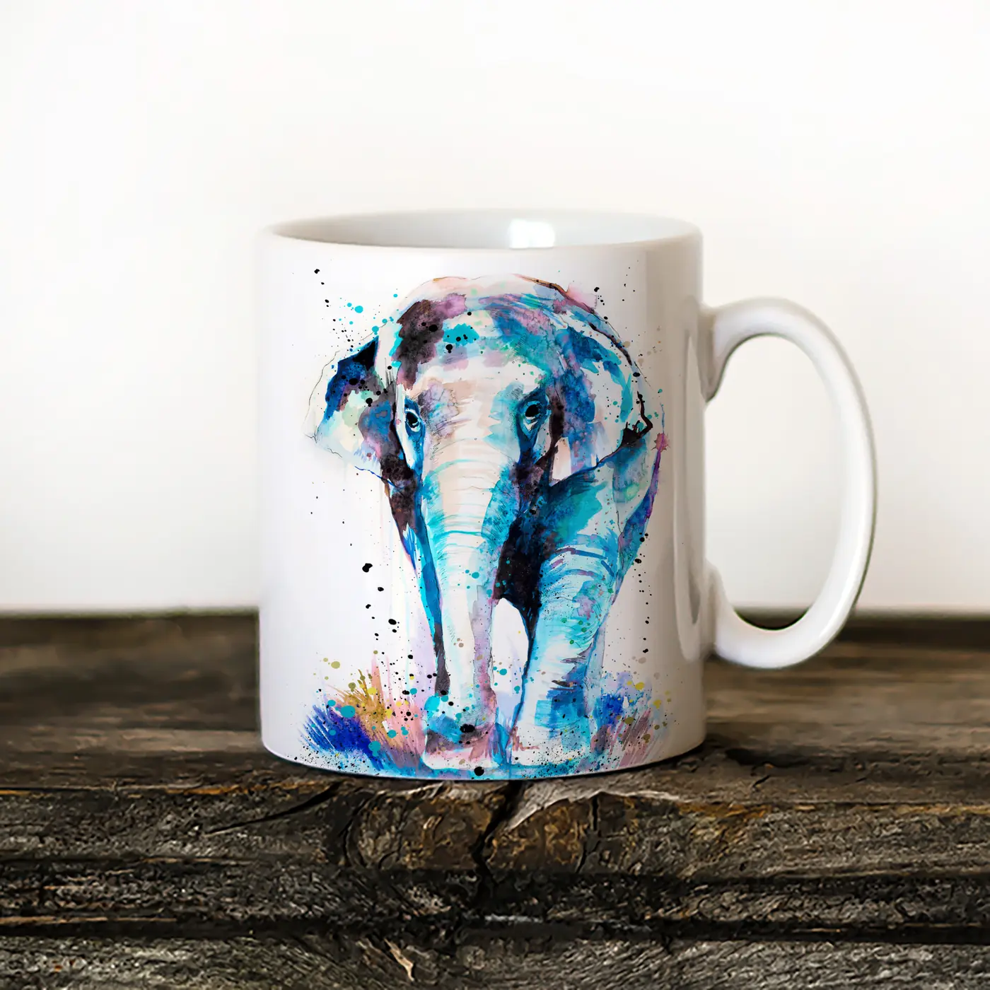 Ceramic mug with a watercolour asian elephant print