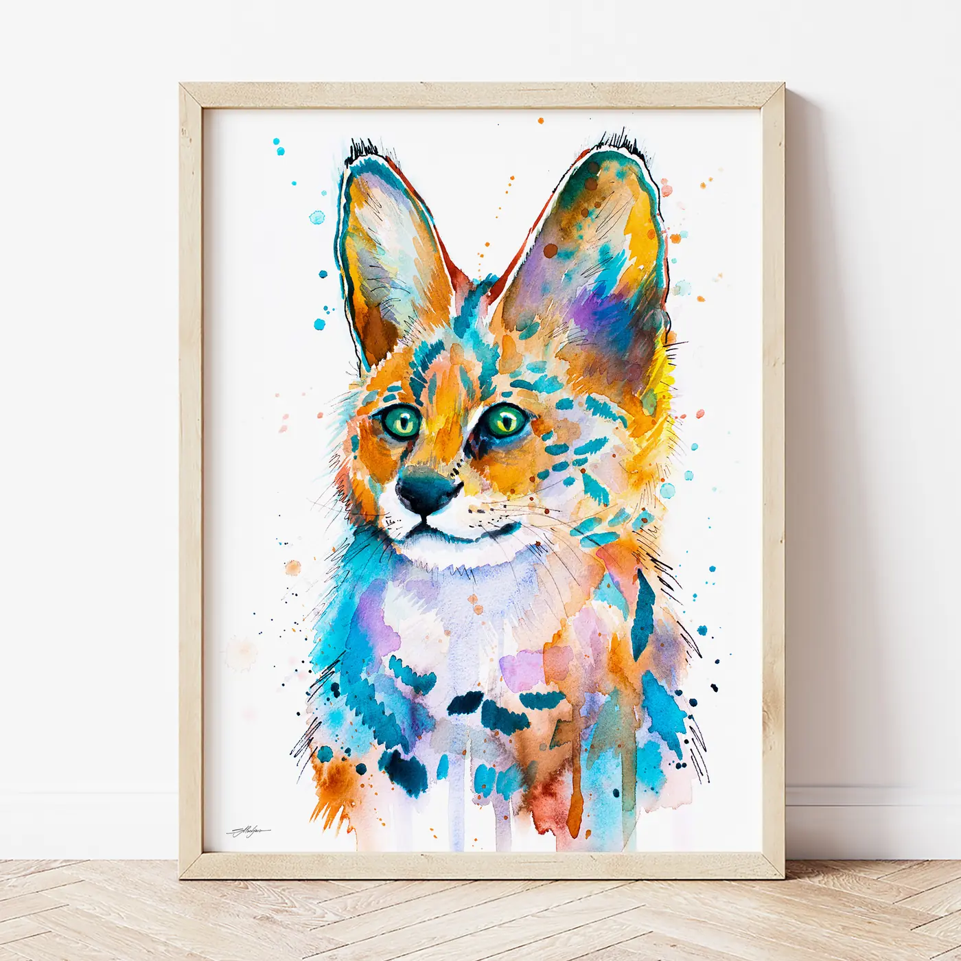 Art print with a watercolour serval print