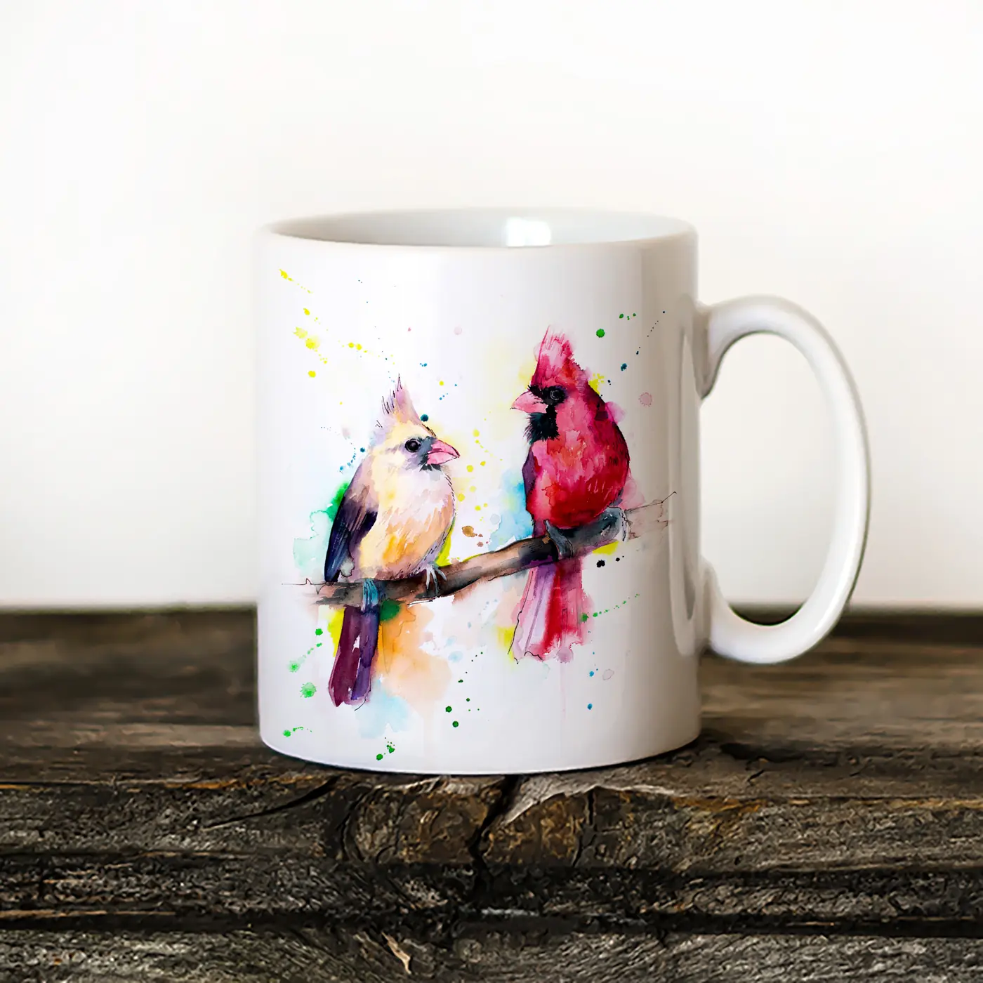 Ceramic mug with a watercolour northern cardinal print