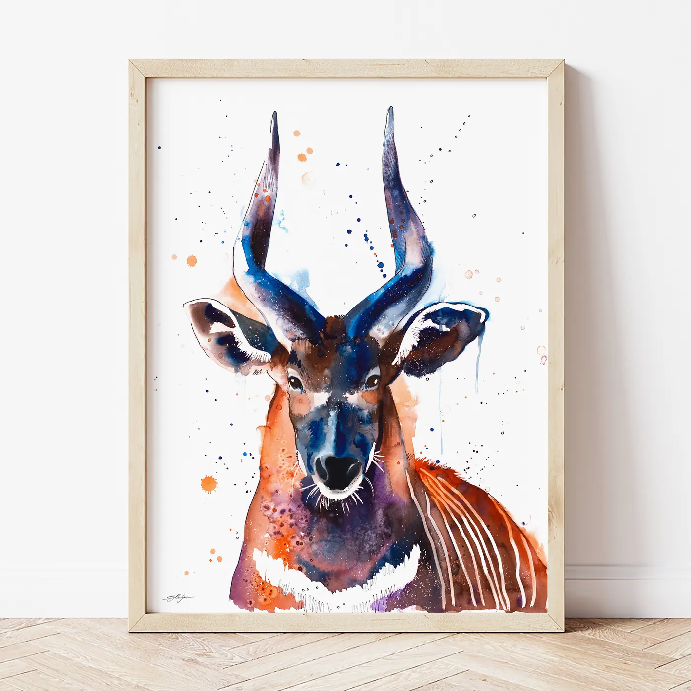 Art print with a watercolour bongo antelope print