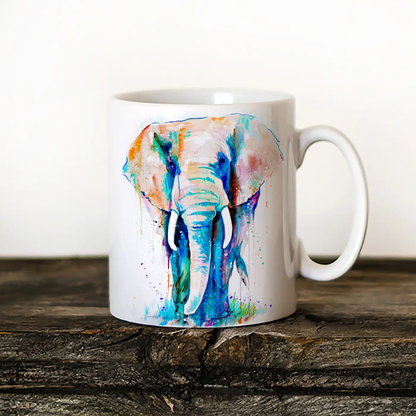 Ceramic mug with a watercolour african elephant print