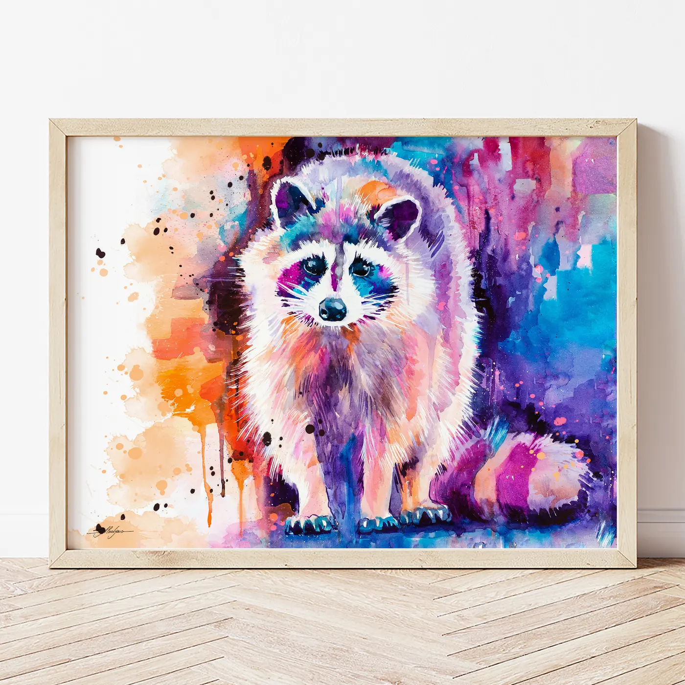Art print with a watercolour elephant in colour print