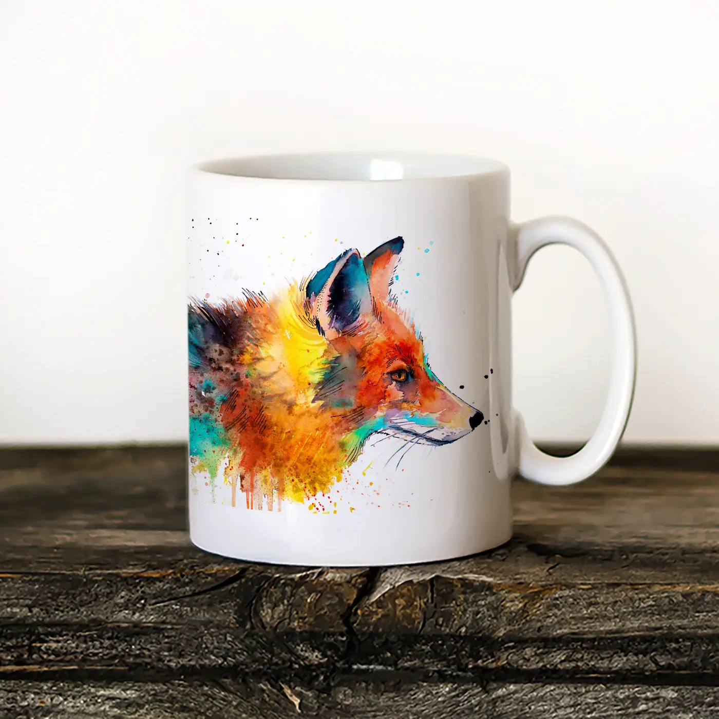 Ceramic mug with a watercolour red fox print