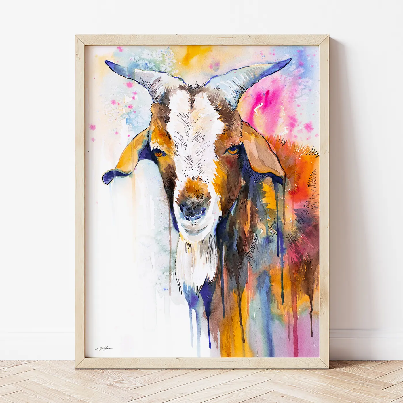 Art print with a watercolour goat print