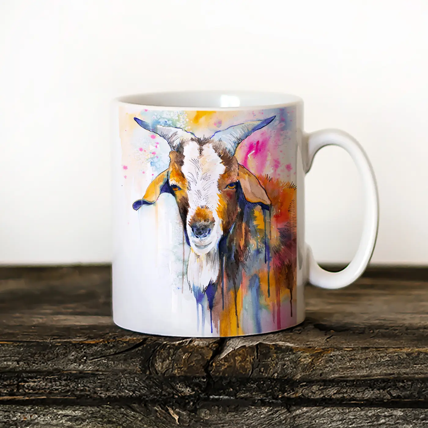 Ceramic mug with a watercolour goat print