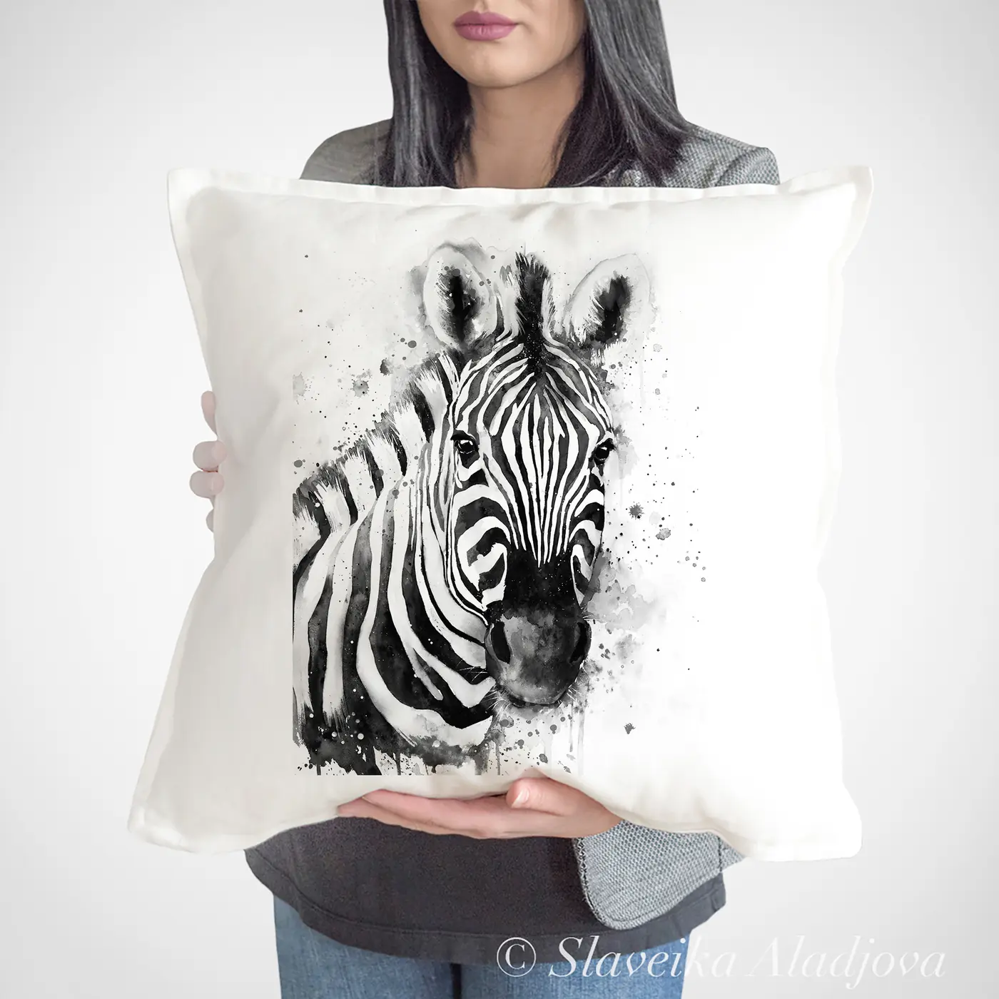 Cushion with a watercolour zebra print