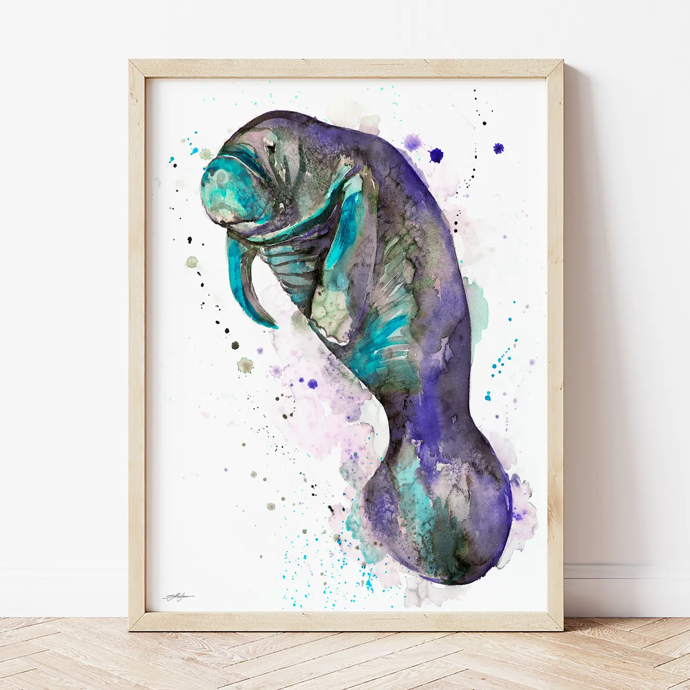 Art print with a watercolour manatee print