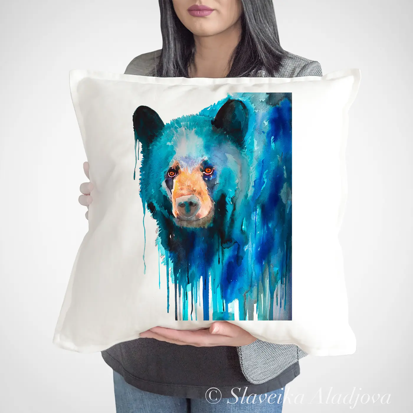 Cushion with a watercolour american black bear print