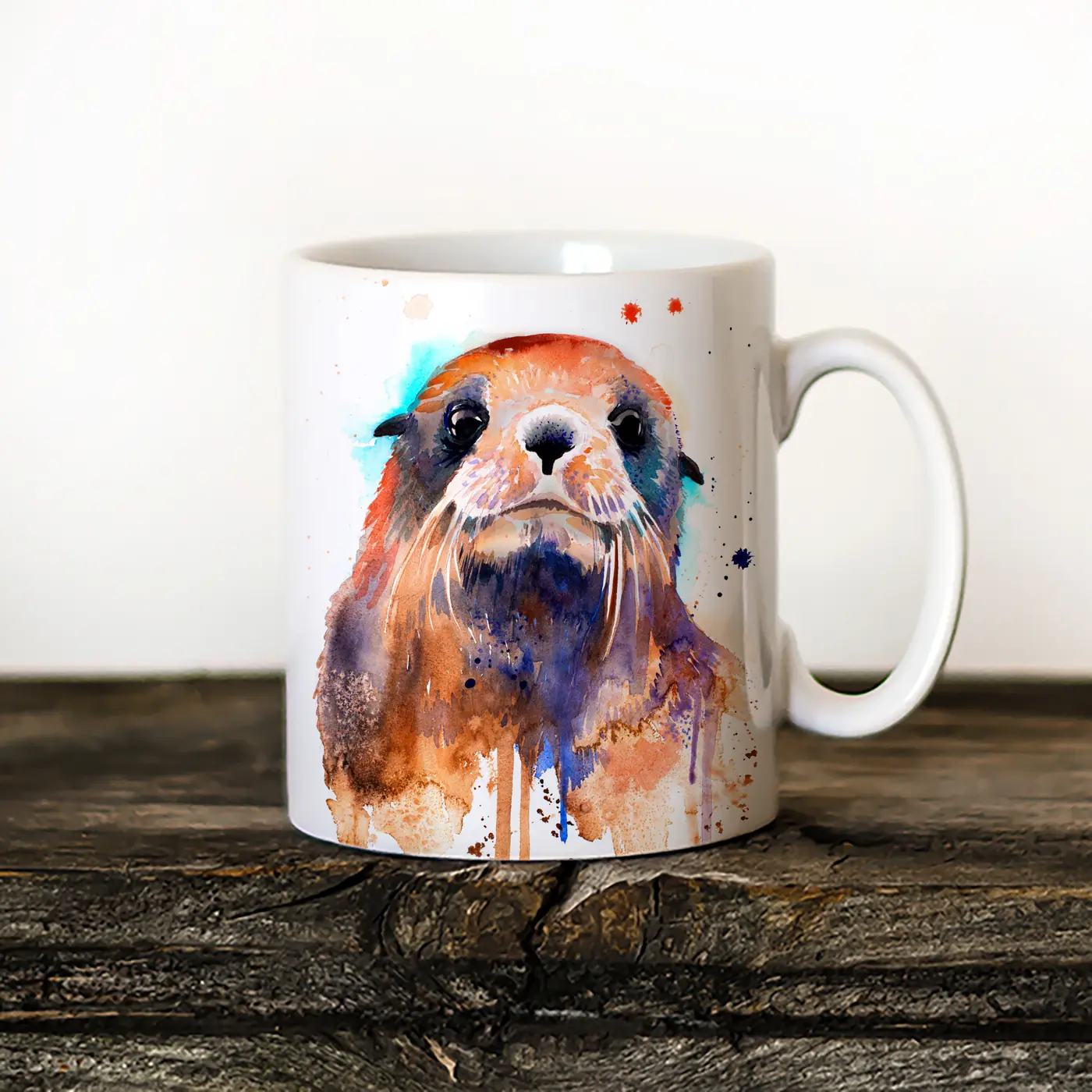 Ceramic mug with a watercolour seal pup print