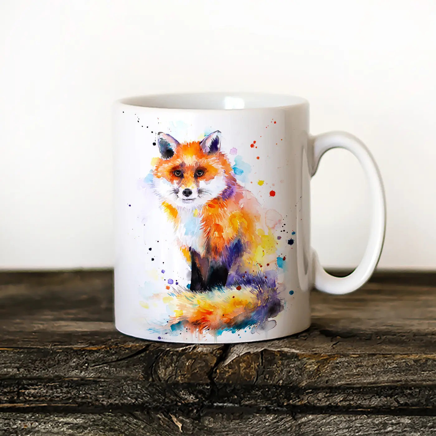 Ceramic mug with a watercolour fox print