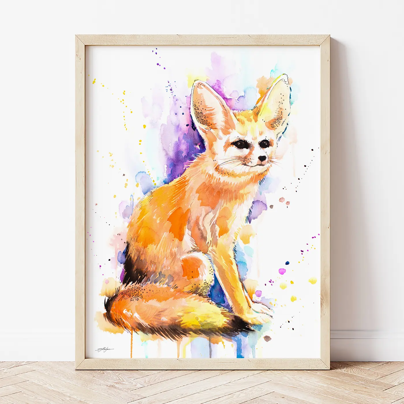 Art print with a watercolour fennec fox print