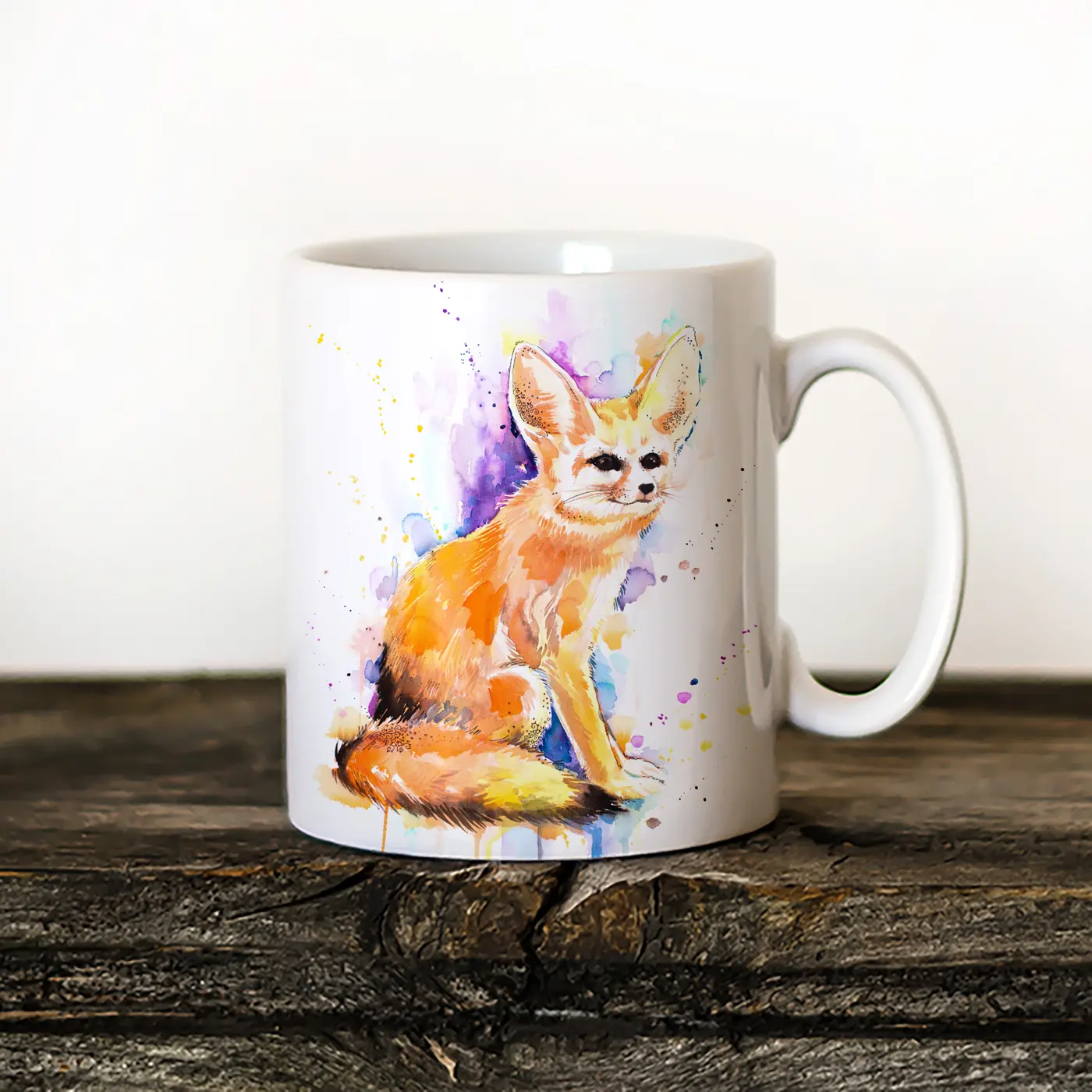 Ceramic mug with a watercolour fennec fox print