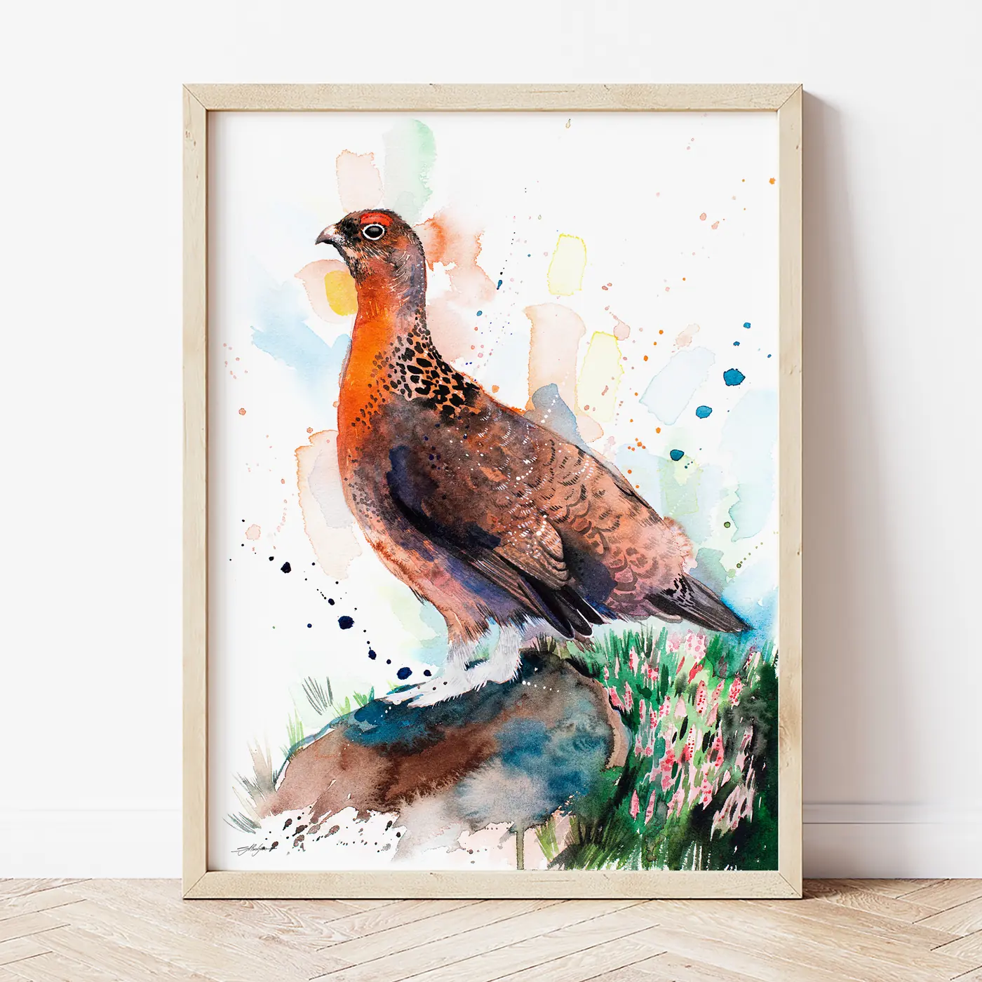 Art print with a watercolour black grouse print