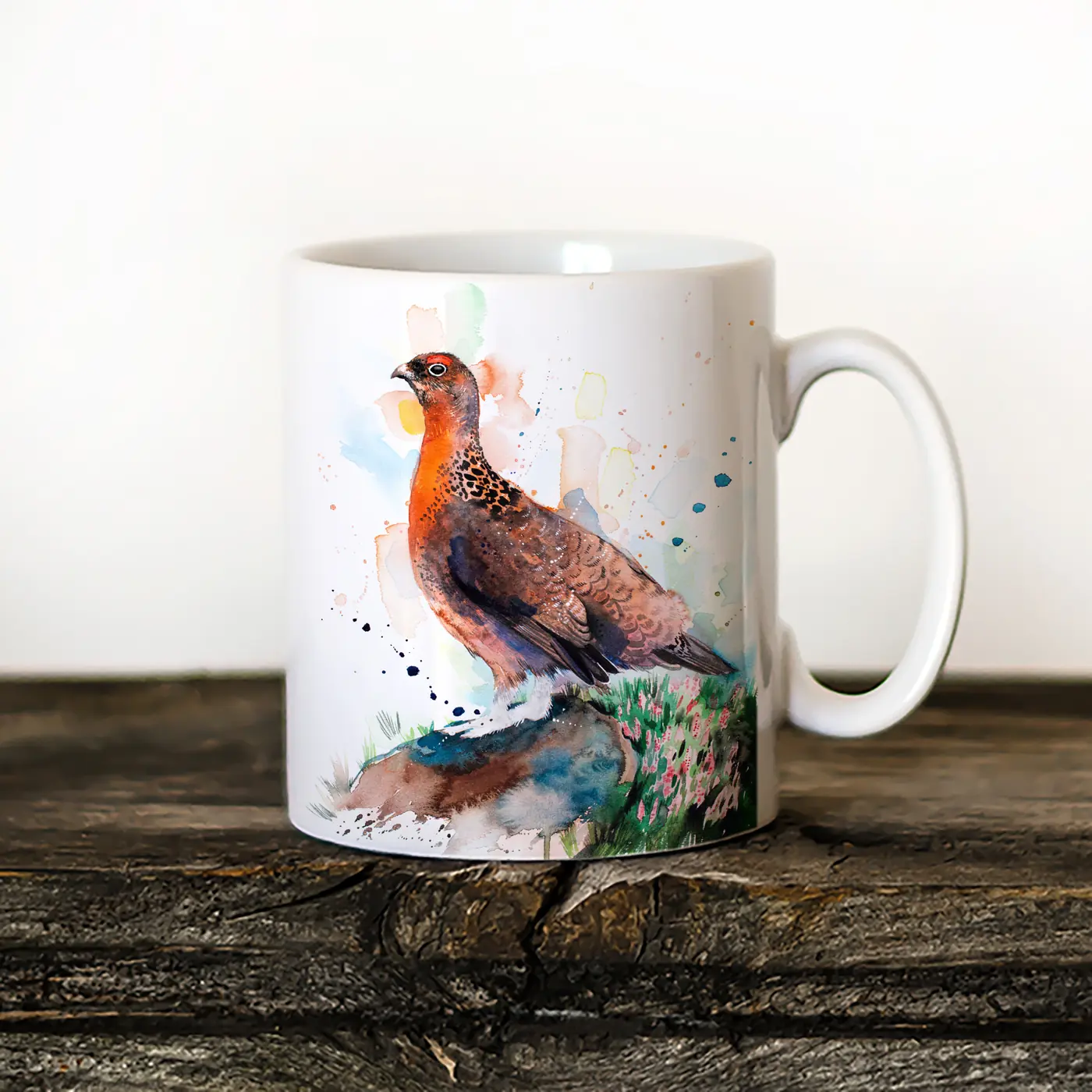 Ceramic mug with a watercolour black grouse print