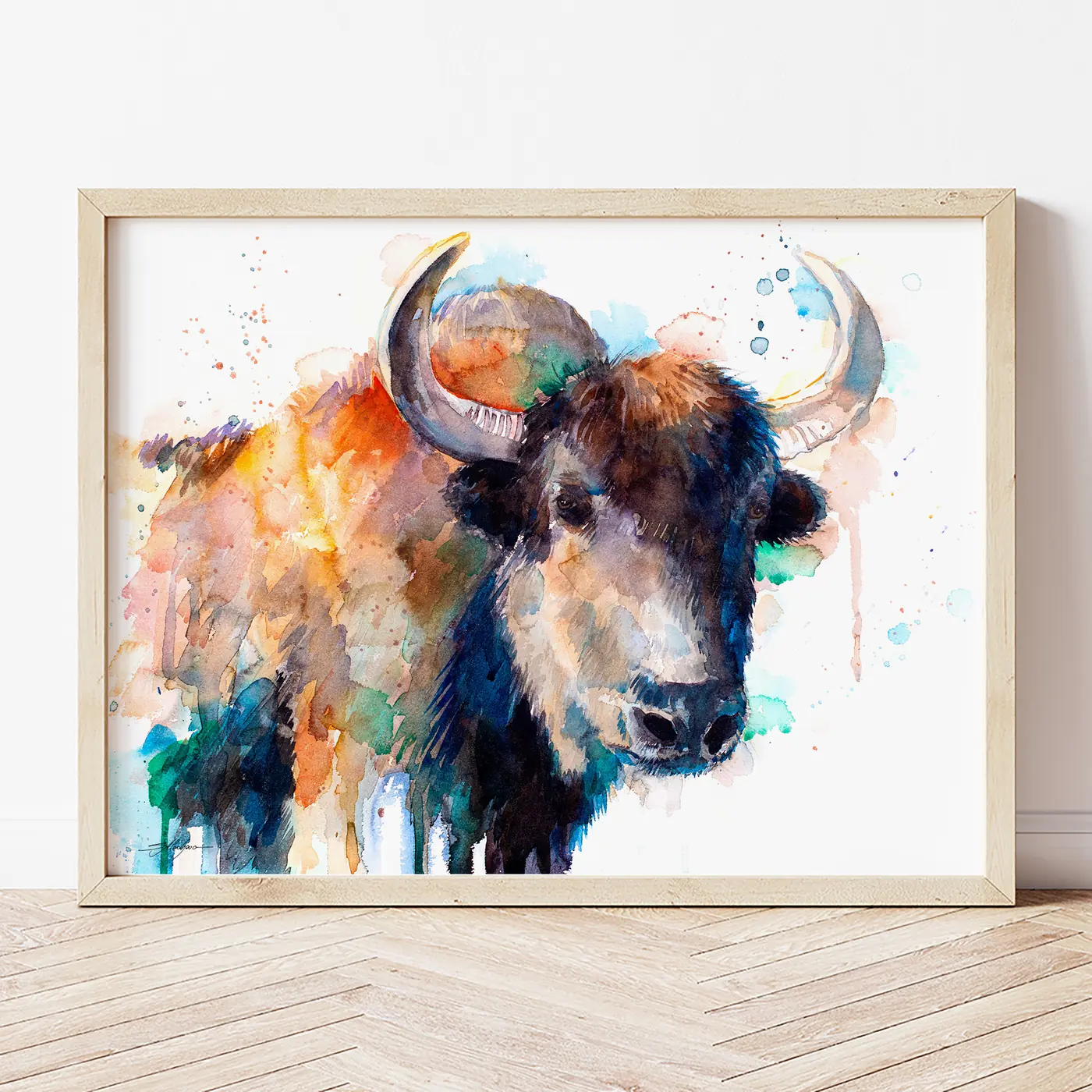 Art print with a watercolour yak print