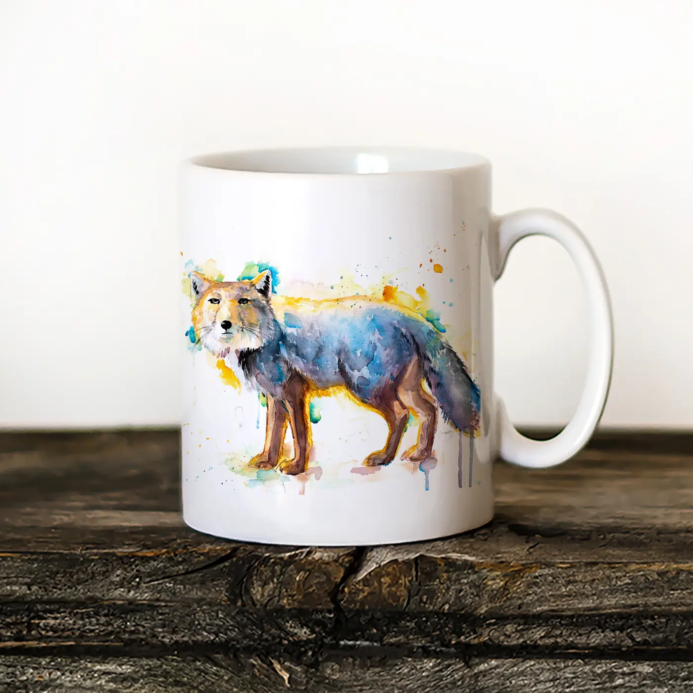 Ceramic mug with a watercolour tibetan fox print