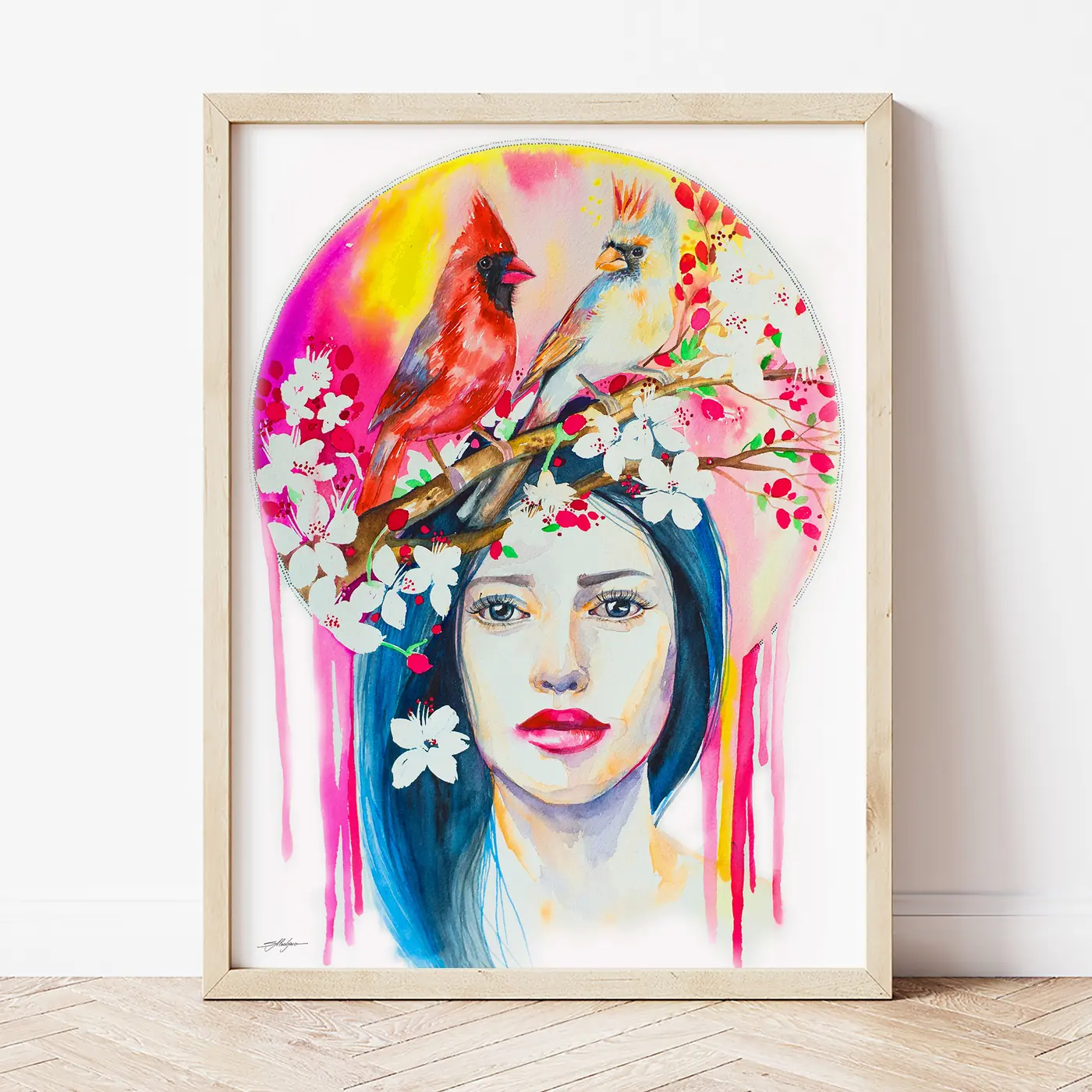 Art print with a watercolour spring woman print