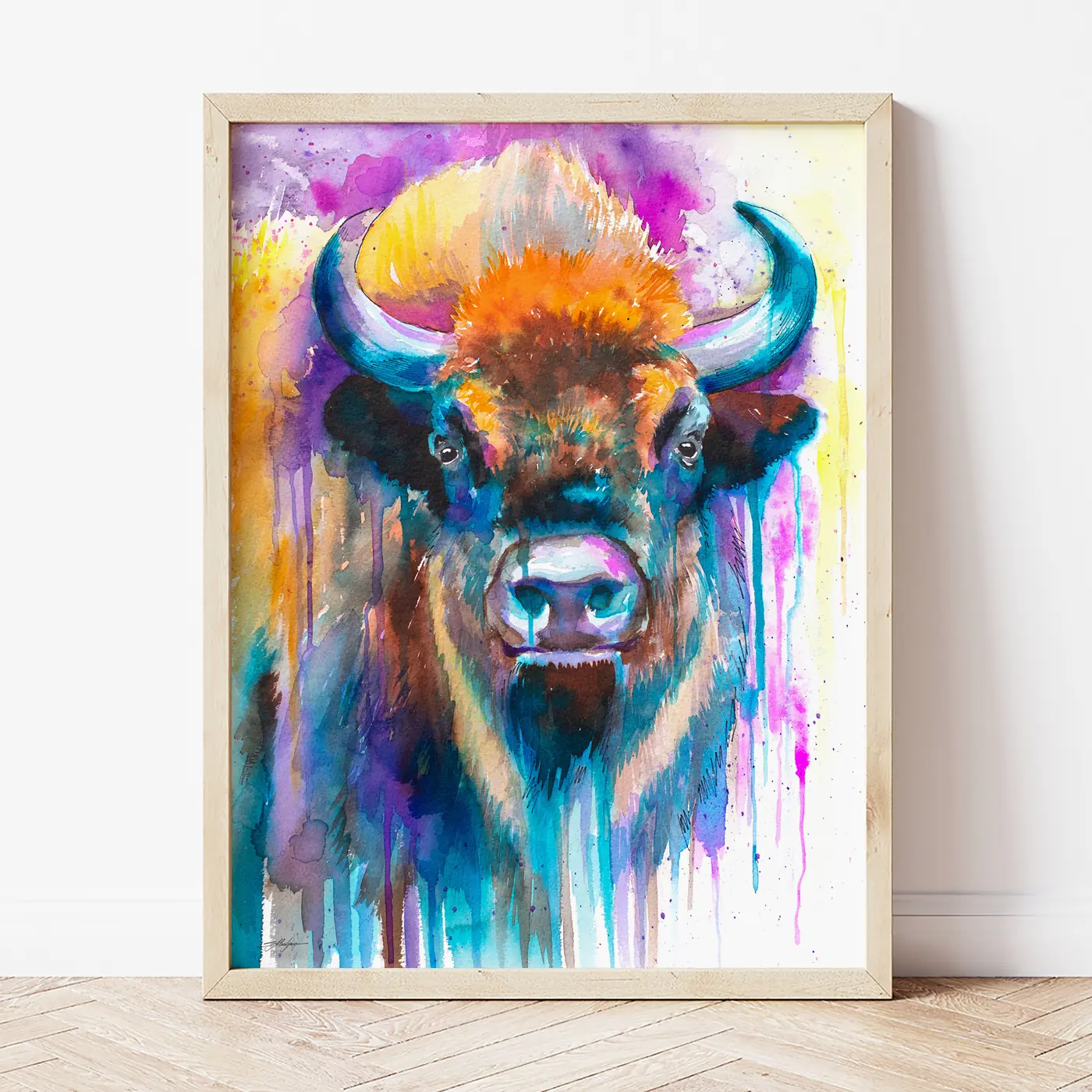 Art print with a watercolour bison print