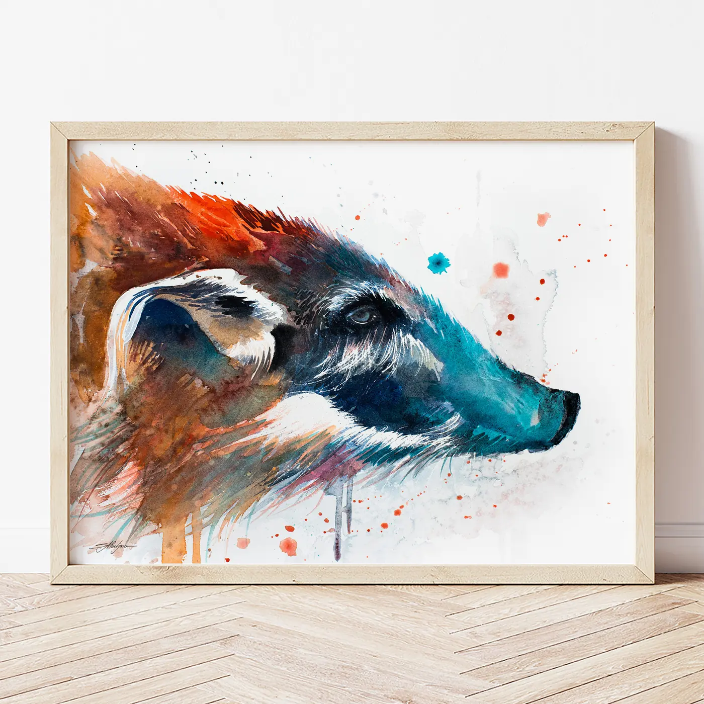 Art print with a watercolour bush pig print