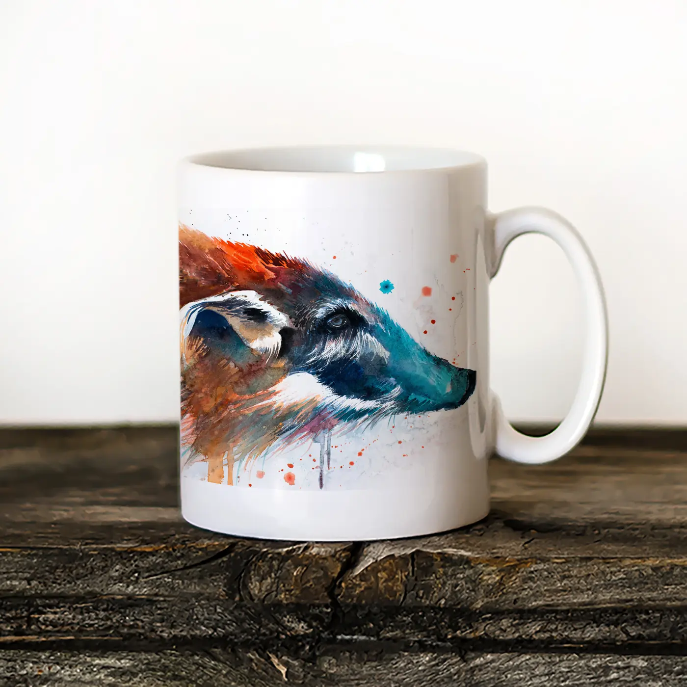 Ceramic mug with a watercolour bush pig print