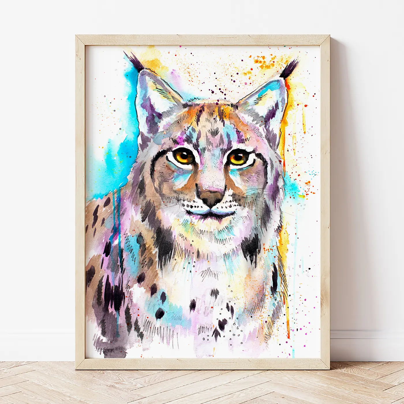 Art print with a watercolour lynx print